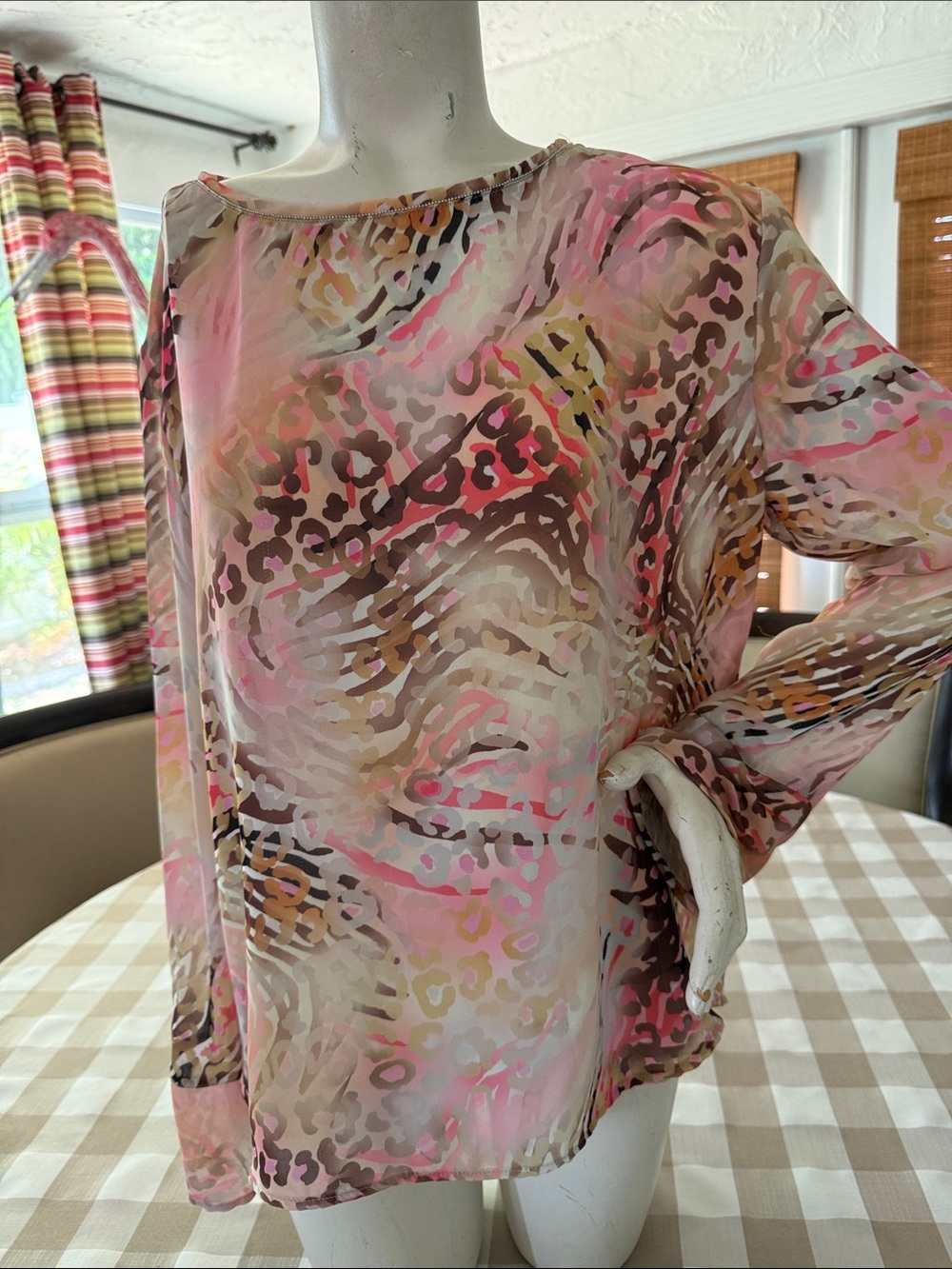 Jennifer Lopez Pink Multi-Print Long Sleeve Blouse